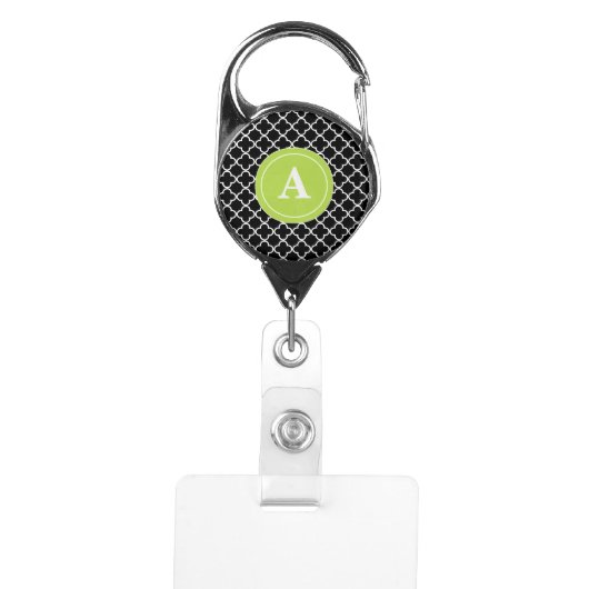 Lime Green Quatrefoil Monogram Badge Holder (Front)