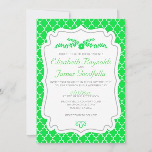 Lime Green Quatrefoil Wedding Invitations