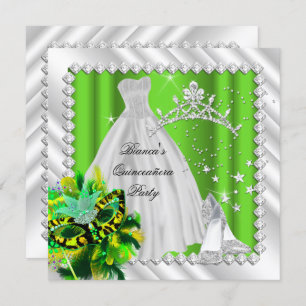 Lime Green Quinceanera 15th Masquerade Party Invitation