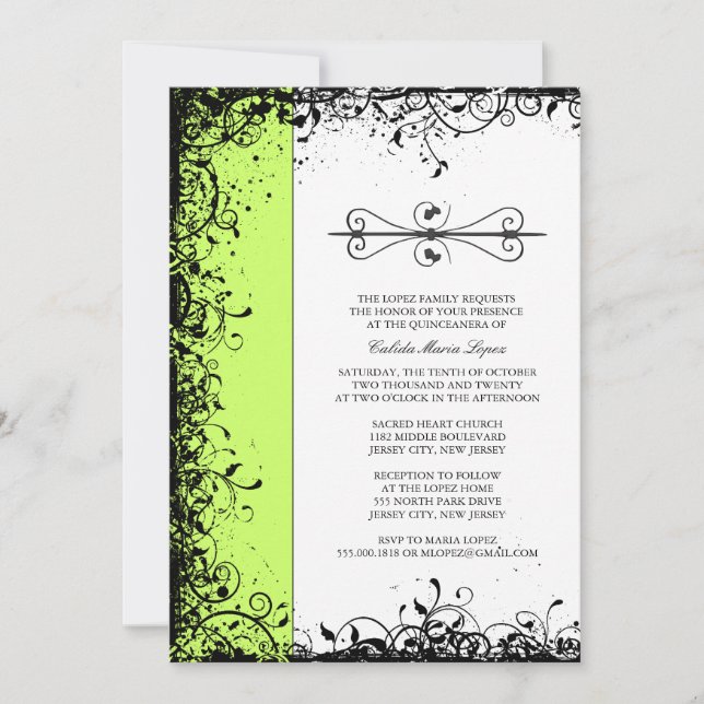 Lime Green Quinceanera Invitations (Front)