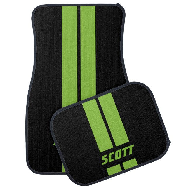 Lime Green Race Stripes | Personalize Car Mat (Set)