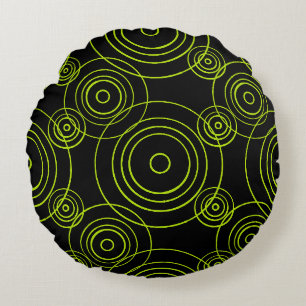 Lime Green Rain Ripples pattern Round Pillow