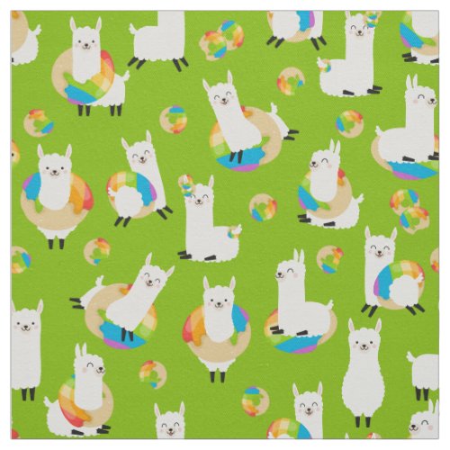 Lime Green Rainbow Donut Llama Kids Fabric