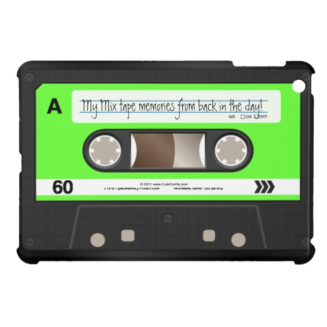 Lime Green Retro Cassette Tape Personalized iPad Mini Case (Back Horizontal)