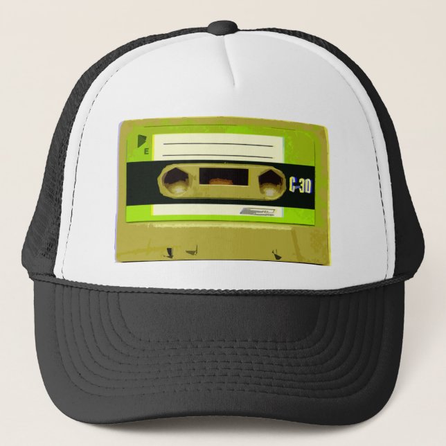 Lime Green Retro Cassette Tape Trucker Hat (Front)