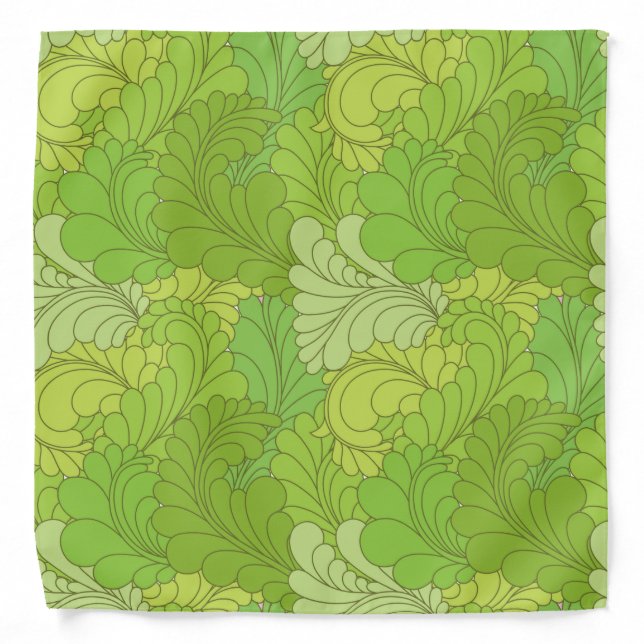 Lime Green Retro Floral Paisley Feathers Bandana (Front)