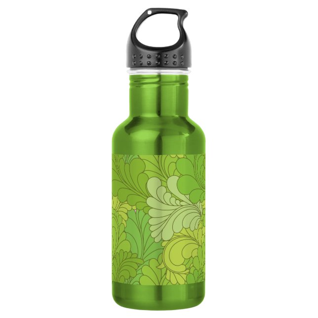 Lime Green Retro Floral Paisley Feathers Stainless Steel Water Bottle (Front)