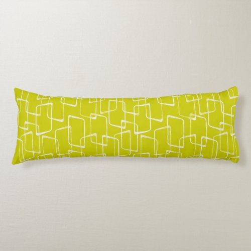 Lime Green Retro Lino Print Geometric Pattern Body Pillow