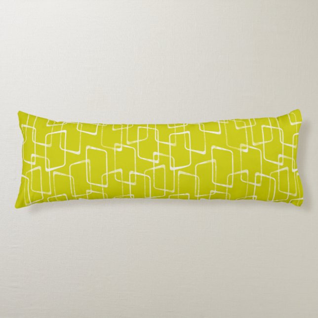 Lime Green Retro Lino Print Geometric Pattern Body Pillow (Front)