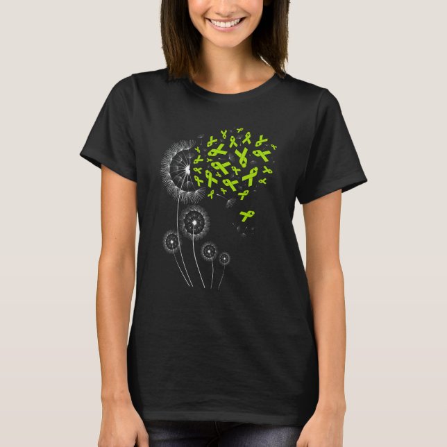 Lime Green Ribbon Dandelion Lymphoma Awareness Mon T-Shirt (Front)