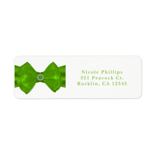 Lime Green Ribbon  Diamonds Chic Glam Invitation Label