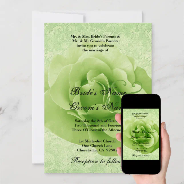 LIME GREEN Rose and Damask Wedding Invitation Zazzle