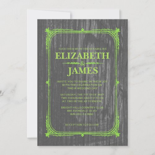 Lime Green Rustic Barn Wood Wedding Invitations
