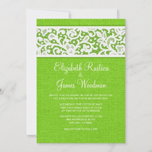 Lime Green Rustic Burlap Linen Wedding Invitations