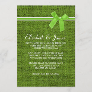 Lime Green Rustic Burlap Wedding Invitations