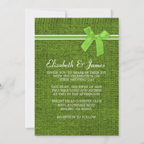 Lime Green Rustic Burlap Wedding Invitations