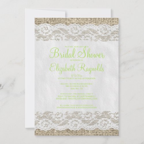 Lime Green Rustic Lace Bridal Shower Invitations