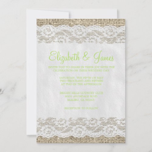 Lime Green Rustic Lace Wedding Invitations
