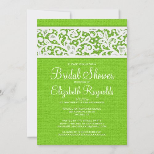 Lime Green Rustic Linen Bridal Shower Invitations