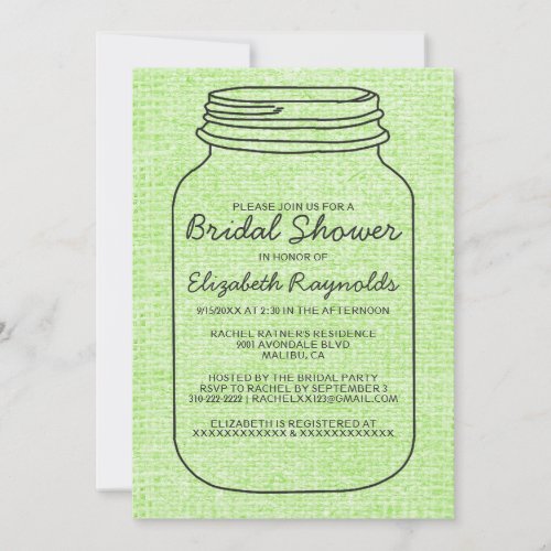 Lime Green Rustic Mason Jar Bridal Shower Invites