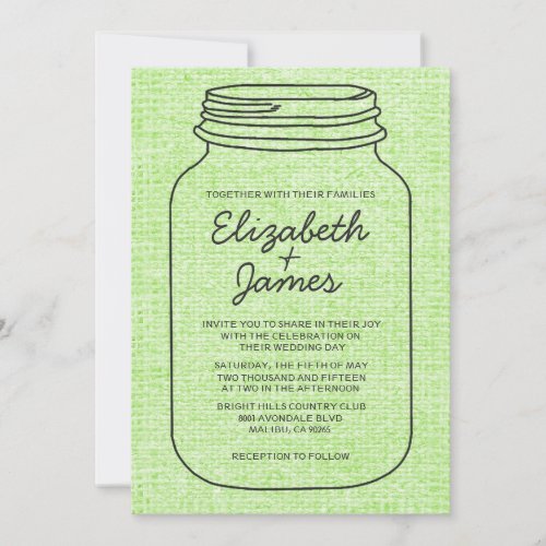 Lime Green Rustic Mason Jar Wedding Invitations