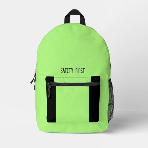 Lime Green Safety First  Printed Backpack