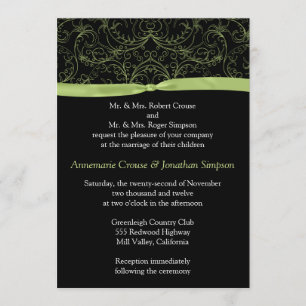 Lime Green Scrolls and Ribbon Wedding Invitation