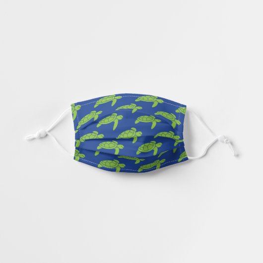 Lime Green Sea Turtle Pattern | Royal Blue Kids' Cloth Face Mask (Front, Unfolded)