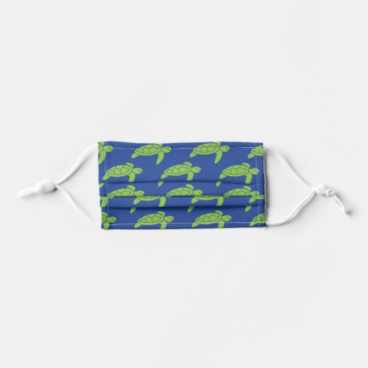 Lime Green Sea Turtle Pattern | Royal Blue Kids' Cloth Face Mask (Front, Folded)