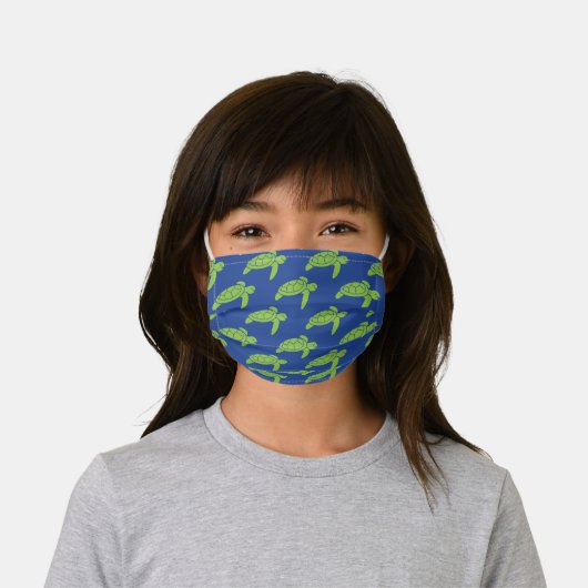 Lime Green Sea Turtle Pattern | Royal Blue Kids' Cloth Face Mask (Worn)