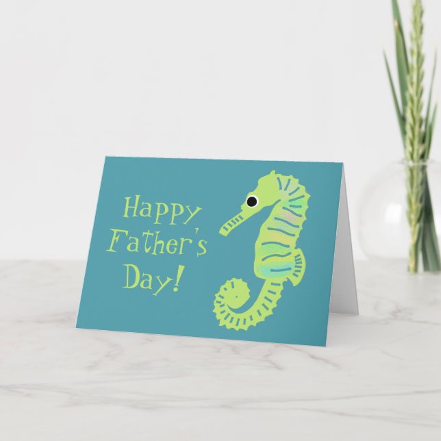 Lime Green Seahorse Cute Father's Day Card (Front)