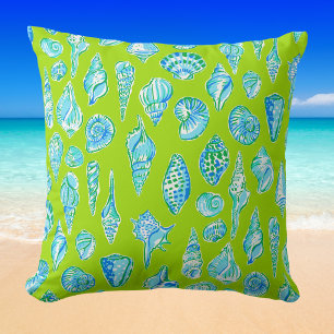 Lime Green Seashell  / Preppy Coastal Beach House Throw Pillow