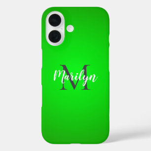 Lime green shaded, your name and intial iPhone 16 case