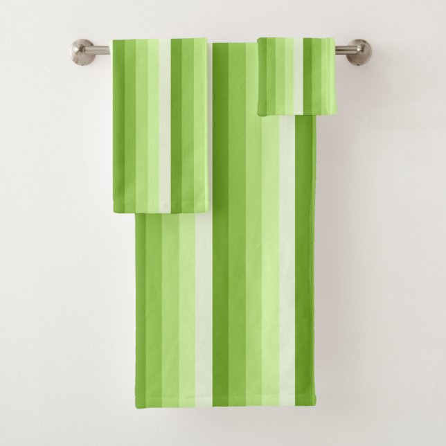 Lime green shadow stripes bath towel set (Insitu)