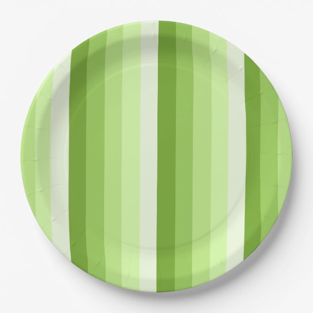 Lime green shadow stripes paper plates (Front)