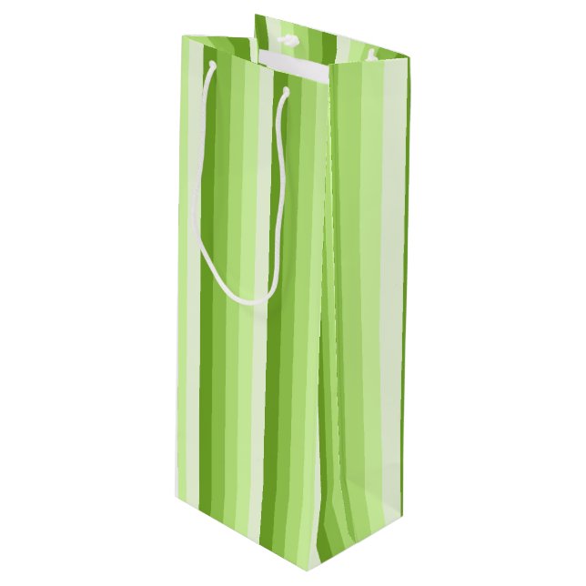 Lime green shadow stripes wine gift bag (Front Angled)