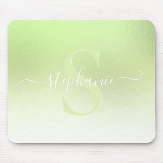 Lime Green Shimmer Sparkle Glitter Monogram Mouse Pad (Front)