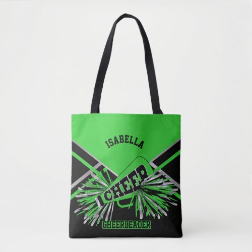 Lime Green Silver and Black Cheerleader Tote Bag