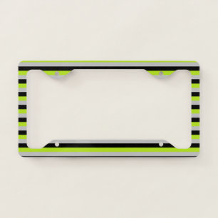 Lime Green, Silver and Black Stripes License Plate Frame
