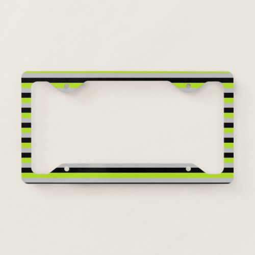 Lime Green Silver and Black Stripes License Plate Frame