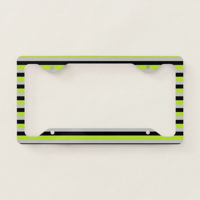 Lime Green, Silver and Black Stripes License Plate Frame (Front)