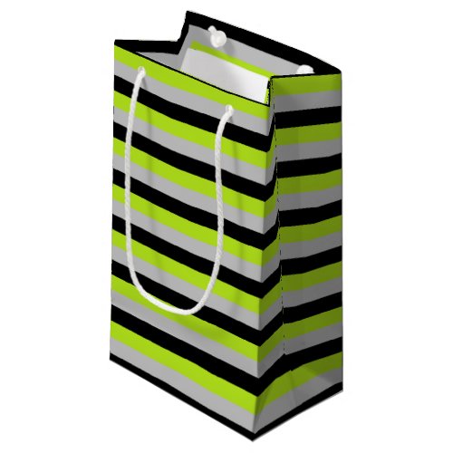 Lime Green Silver and Black Stripes Small Gift Bag