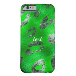 Lime Green &amp; Silver Leopard Print Glam Chic Barely There iPhone 6 Case
