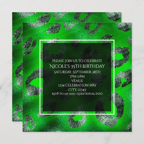 Lime Green  Silver Leopard Print Party Invitation