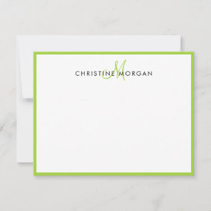 Lime green simple chic minimalist monogram name note card