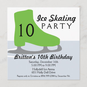 Lime Green Skate Date Ice Skating Birthday Party Invitation