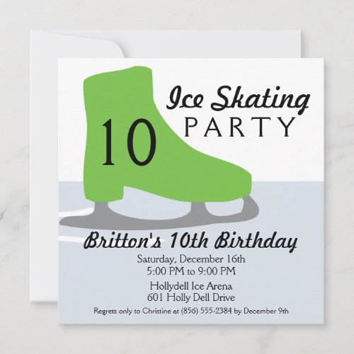 Lime Green Skate Date Ice Skating Birthday Party Announcement