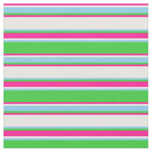 Lime Green, Sky Blue, Mint Cream & Deep Pink Lines Fabric