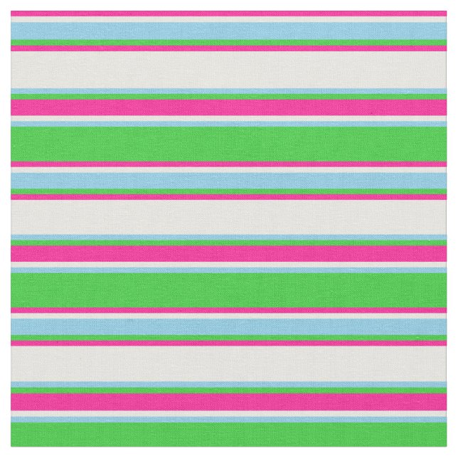 Lime Green, Sky Blue, Mint Cream & Deep Pink Lines Fabric (Close Up)