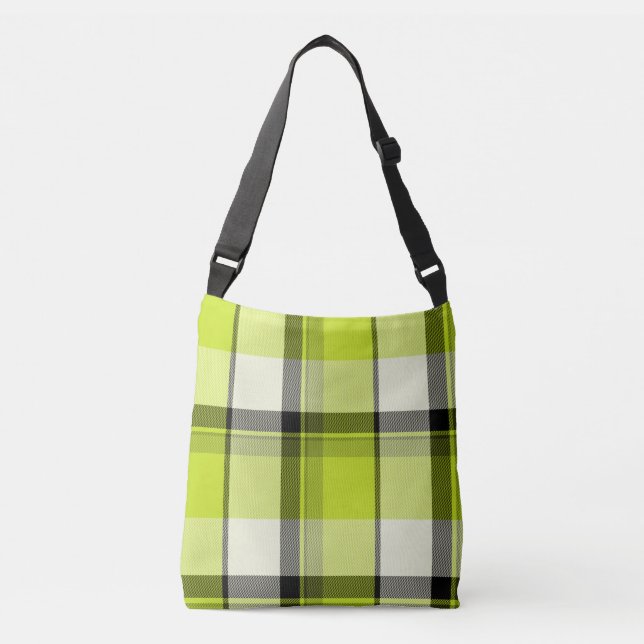 Lime Green & Slate Plaid Digital Art Crossbody Bag (Front)